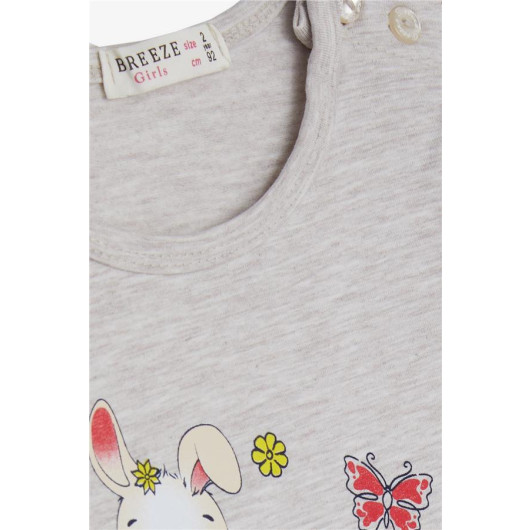 Baby Girl Tights Set Rabbit Printed Beige Melange (9 Months-3 Years)
