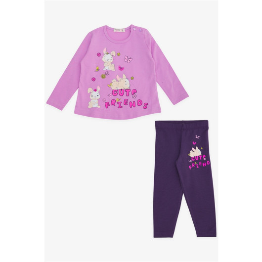 Baby Girl Tights Set Rabbit Printed Lilac (9 Months-2 Years)