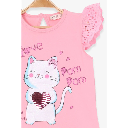 Baby Girl T-Shirt Kitten Printed Powder (1-2 Years)