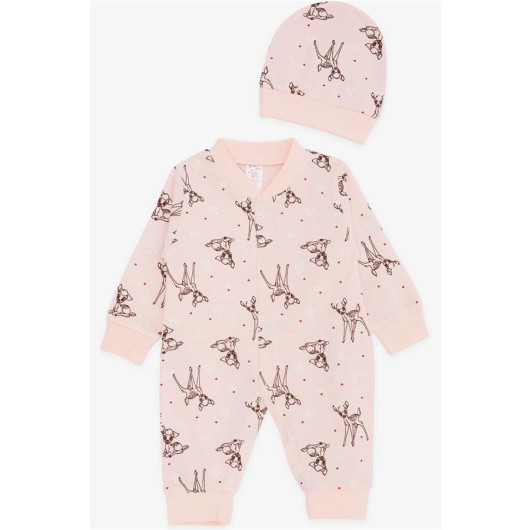 Baby Girl Rompers Spring Themed Gazelle Patterned Powder (0-6 Months)