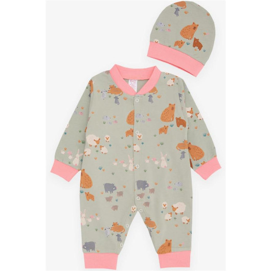 Baby Girl Rompers Spring Themed Animal Patterned Mint Green (0-6 Months)