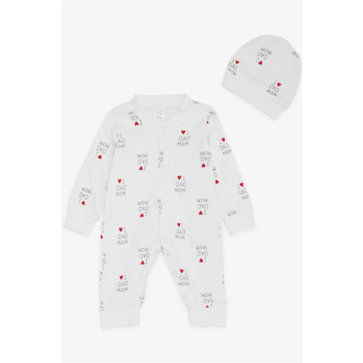 Baby Girl Jumpsuit Heart Text Patterned White (0-6 Months)