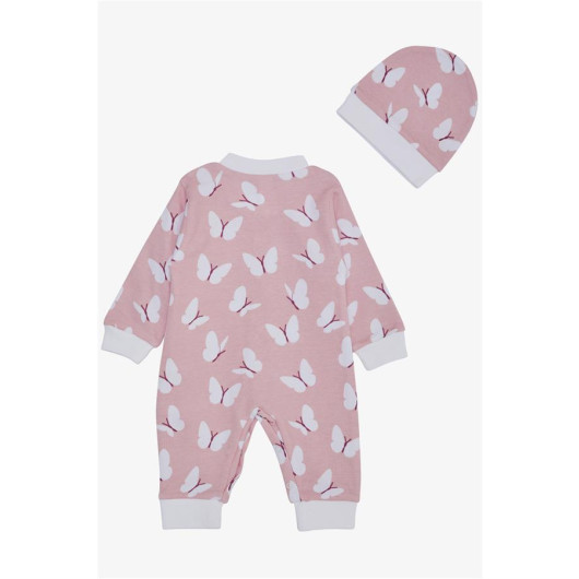 Baby Girl Jumpsuit Butterfly Patterned Pink (0-6 Months)