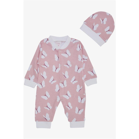 Baby Girl Jumpsuit Butterfly Patterned Pink (0-6 Months)