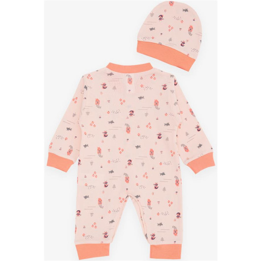 Baby Girl Rompers Forest Themed Girl Patterned Salmon (0-3 Months-6 Months)