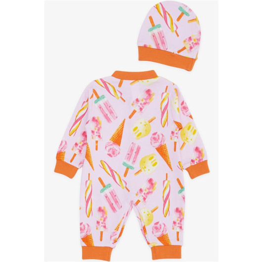 Baby Girl Rompers Colorful Ice Cream Pattern Pink (0-3 Months-6 Months)