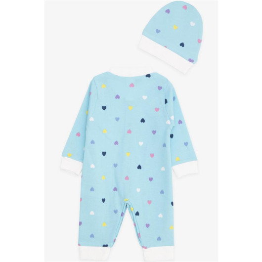 Baby Girl Rompers Colorful Heart Pattern Light Blue (0-6 Months)