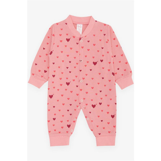 Baby Girl Rompers Colorful Heart Pattern Coral (0-6 Months)