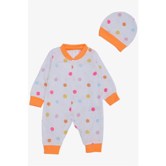 Baby Girl Jumpsuit White With Colorful Polka Dot Pattern (0-6 Months)