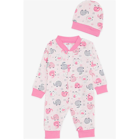 Baby Girl Rompers Cute Baby Elephant Patterned Ecru (0-6 Months)