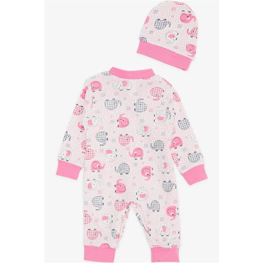 Baby Girl Rompers Cute Baby Elephant Patterned Ecru (0-6 Months)