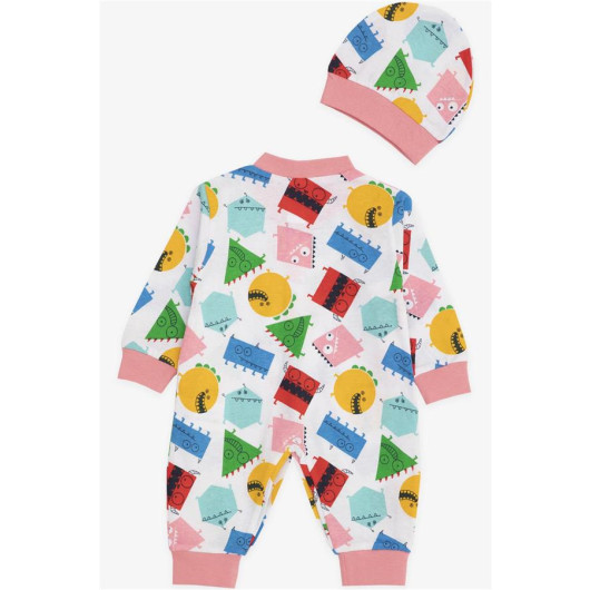 Baby Girl Rompers Cute Geometric Shapes Patterned White (0-6 Months)