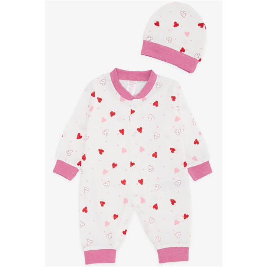 Baby Girl Rompers Cute Colorful Heart Patterned Ecru (0-3 Months-6 Months)