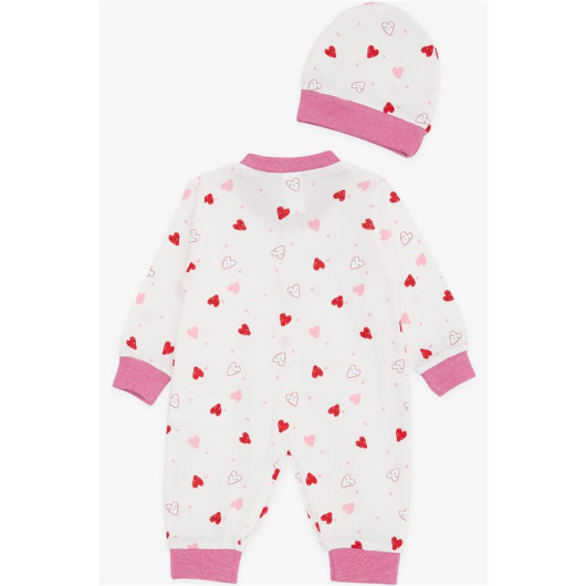 Baby Girl Rompers Cute Colorful Heart Patterned Ecru (0-3 Months-6 Months)