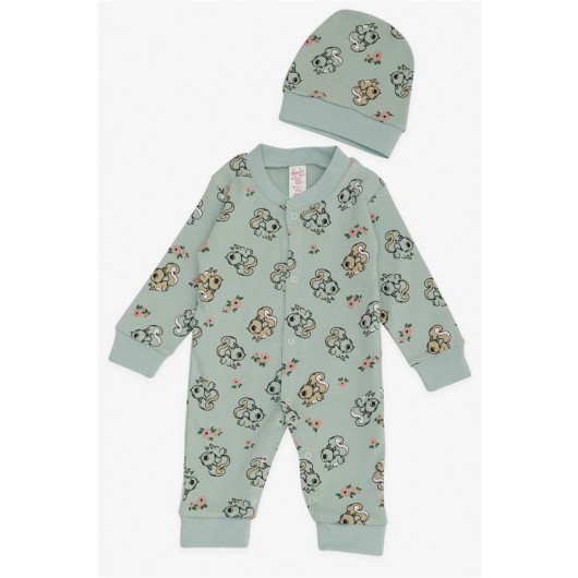Mint Green Newborn Baby Girl Squirrel Print Bodysuit (0-3M-6M)