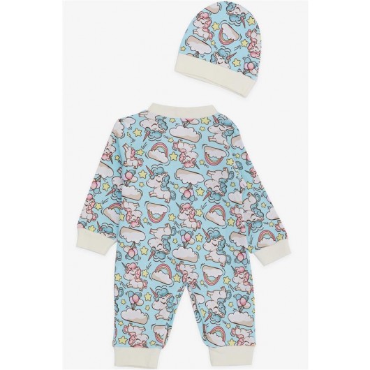 Baby Girl Rompers Unicorn Patterned Sky Themed Light Blue (0-3 Months-6 Months)