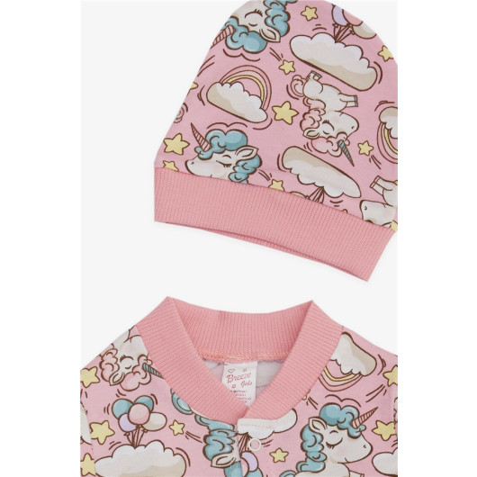 Baby Girl Rompers Unicorn Patterned Sky Themed Pink (0-6 Months)