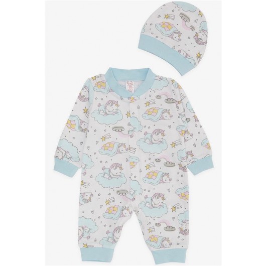 Baby Girl Rompers Sleepy Unicorn Patterned White (0-3 Months-6 Months)