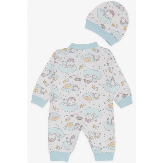Baby Girl Rompers Sleepy Unicorn Patterned White (0-3 Months-6 Months)