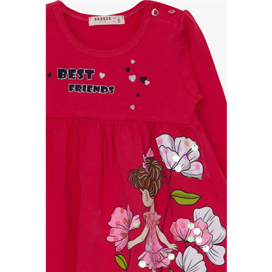 Baby Girl Long Sleeve Dress Floral Girl Printed Fuchsia (2-4 Ages)