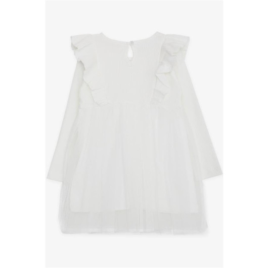 Baby Girl Long Sleeve Dress With Frill Shoulder Tulle White (9 Months-2 Years)