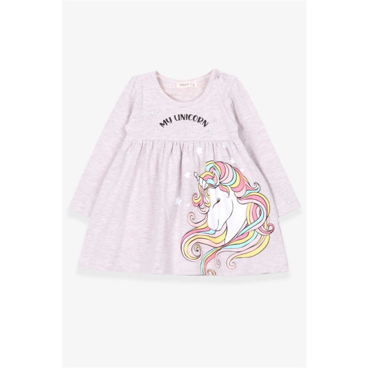 Baby Girl Long Sleeve Dress Unicorn Beige Melange (2-6 Years)