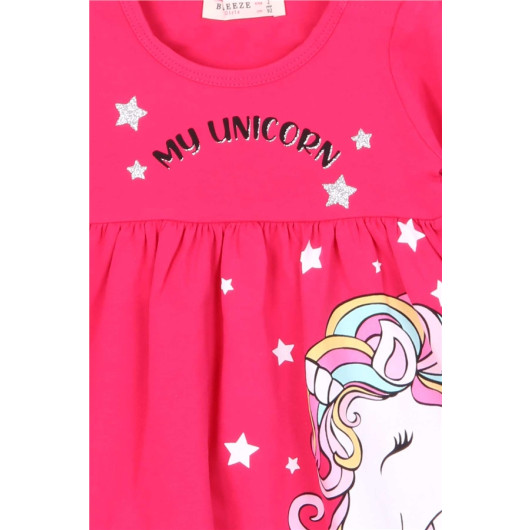 Baby Girl Long Sleeve Dress Unicorn Fuchsia (2-5 Ages)