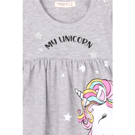 Baby Girl Long Sleeve Dress Unicorn Gray Melange (2-6 Years)