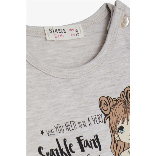 Baby Girl Long Sleeve T-Shirt Printed Beige Melange (1-4 Years)