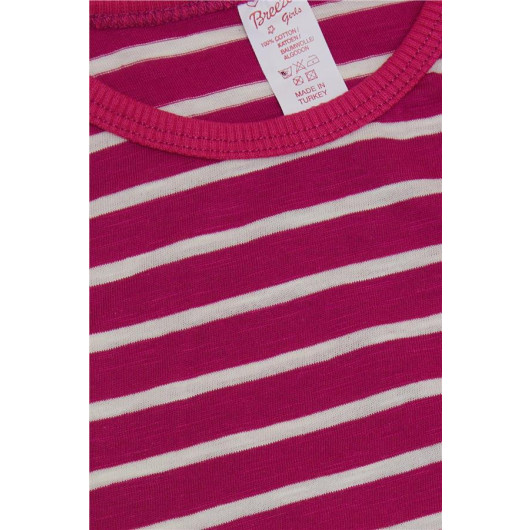 Baby Girl Long Sleeve T-Shirt Striped Patchwork Butterfly Printed Fuchsia (9 Months-3 Years)