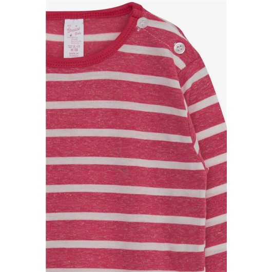 Baby Girl Long Sleeve T-Shirt Striped Letter Printed Fuchsia (9 Months-3 Years)