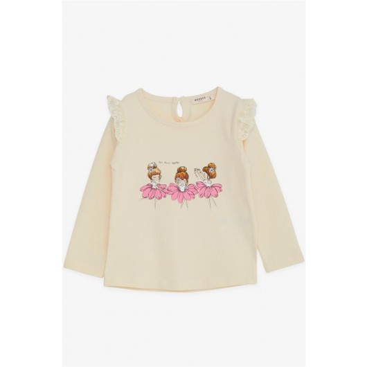 Baby Girl Long Sleeve T-Shirt Dancer Girl Printed Guipure Cream (9 Months-3 Years)