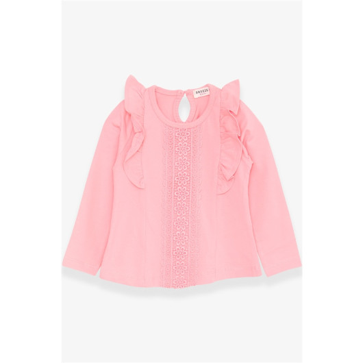 Baby Girl Long Sleeved T-Shirt With Guipure And Frilly Powder (6 Months-2 Years)