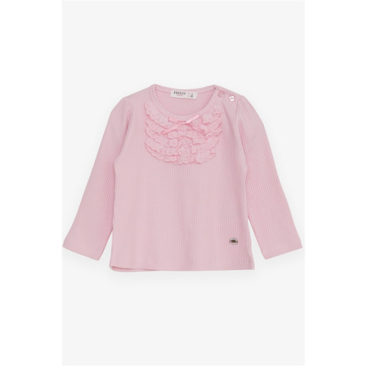 Baby Girl Long Sleeve T-Shirt With Guipure And Bow Pink (6 Months-2 Years)