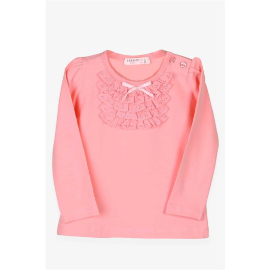 Baby Girl Long Sleeve T-Shirt With Guipure And Bow Salmon (6 Months-2 Years)