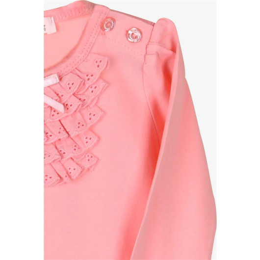 Baby Girl Long Sleeve T-Shirt With Guipure And Bow Salmon (6 Months-2 Years)