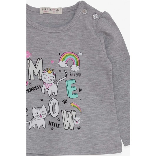 Baby Girl Long Sleeved T-Shirt Kitten Printed Gray Melange (9 Months-3 Years)