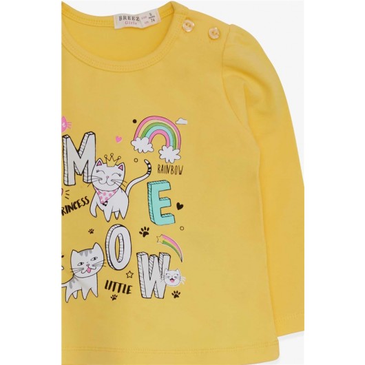 Baby Girl Long Sleeved T-Shirt Kitten Printed Yellow (9 Months-3 Years)