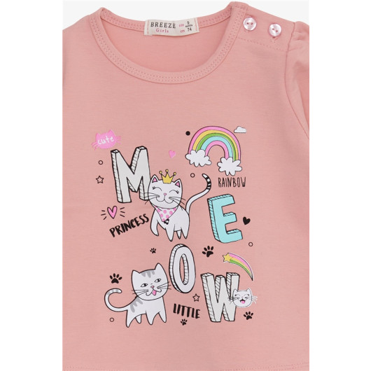 Baby Girl Long Sleeve T-Shirt Kitten Printed Salmon (9 Months-3 Years)