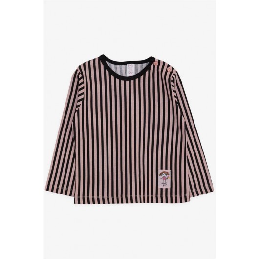Baby Girl Long Sleeve T-Shirt, Pop Striped Girl Printed Black (9 Months-3 Years)