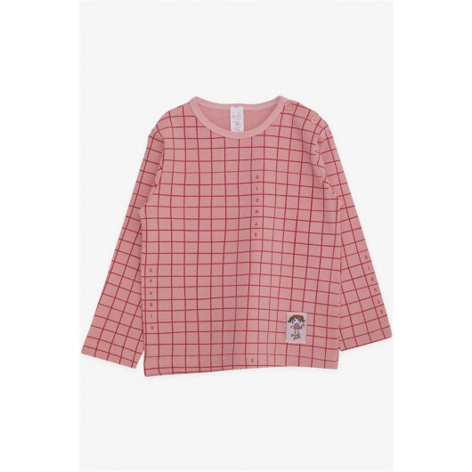 Baby Girl Long Sleeve T-Shirt Plaid Patterned Girl Printed Salmon (9 Months-3 Years)