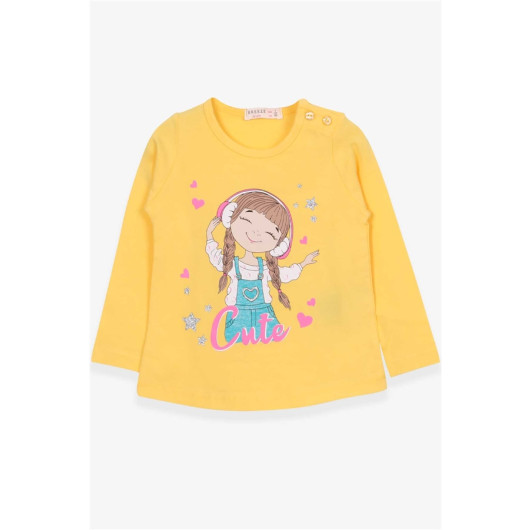 Baby Girl Long Sleeve T-Shirt Cute Girl Printed Yellow (1-4 Years)