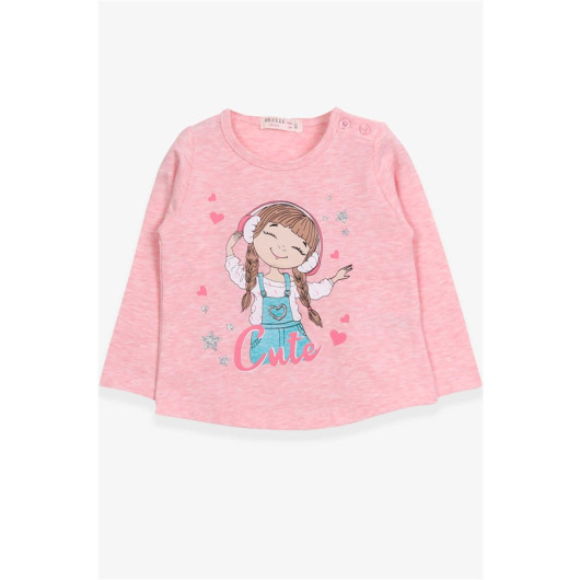 Baby Girl Long Sleeve T-Shirt Cute Girl Printed Salmon Melange (3 Years)