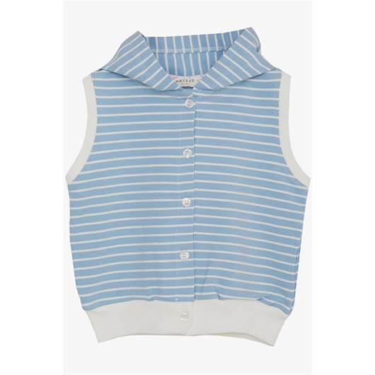Baby Girl Vest Striped Hooded Buttoned Light Blue (6 Months-2 Years)