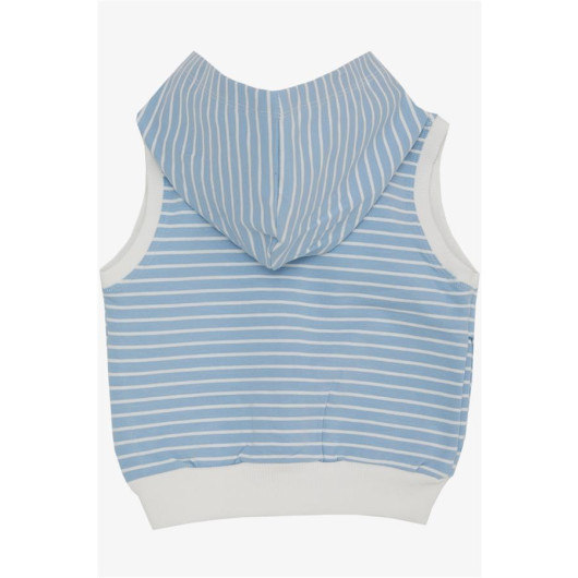 Baby Girl Vest Striped Hooded Buttoned Light Blue (6 Months-2 Years)