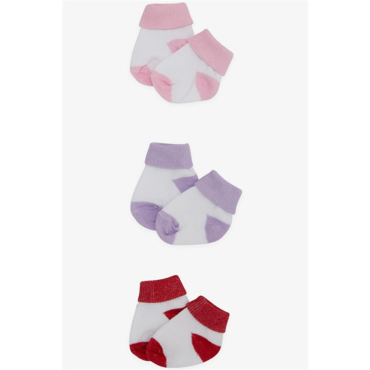 جوارب للبنات حديثات الولادة ألوان متنوعة عدد 3 (0-3 أشهر)