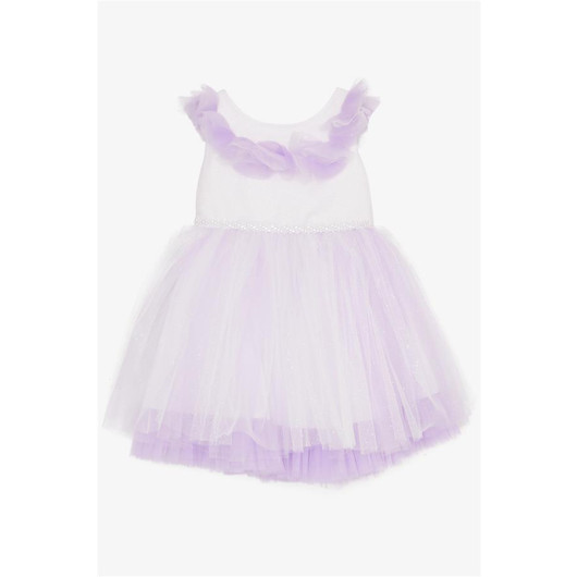 Girl's Evening Dress Tulle Glittery Pearls Lilac (2-6 Years)