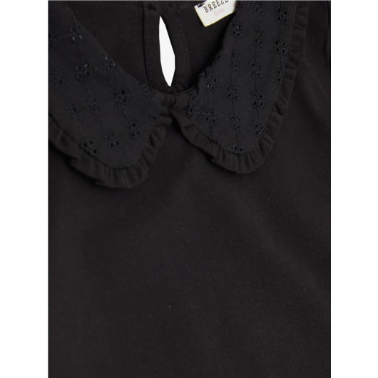 Girl's Blouse Wide Collar Black (Age 5-10)