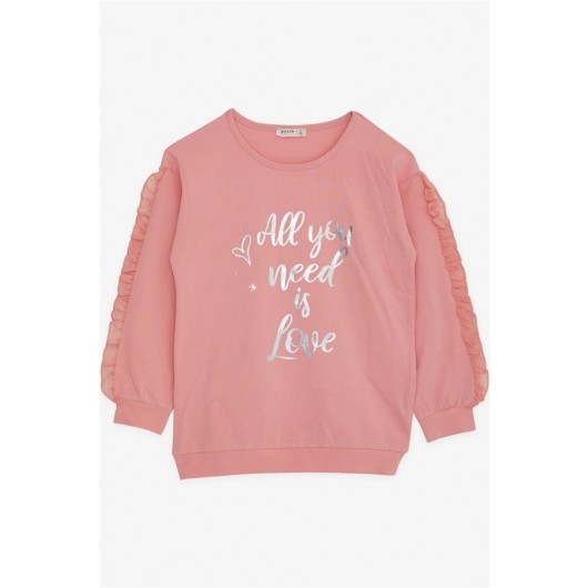 Girl's Blouse Sleeves Frilly Letter Printed Rose Dry (5-10 Years)