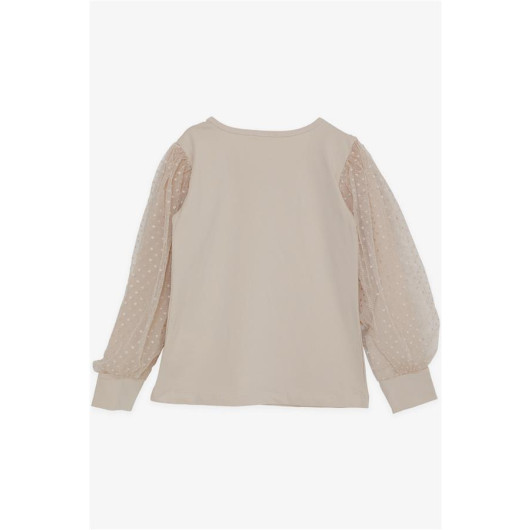 Girl's Blouse Sleeves Beige With Tulle Detail (Age 8-12)